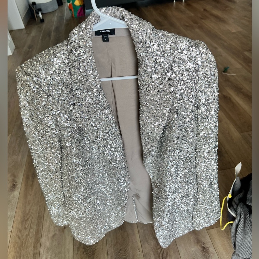 Sequin Peak Lapel Boyfriend Blazer